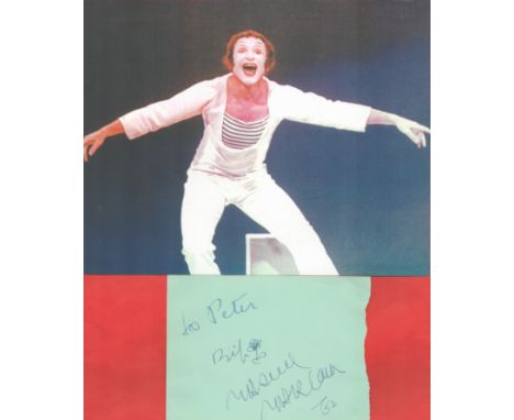Marcel Marceau signed autograph album page to Peter with 10 x 8 inch unsigned colour photo on stage. French actor and mime ar