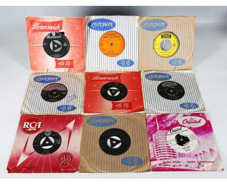 A collection of approximately fifty-six 7" records, 1950s and early 1960s, including a demonstration sample pressing, 'Drip D