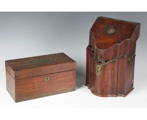 An early 19th century rosewood tea caddy with recessed brass handle, width 30.5cm, together with a George III mahogany knife 