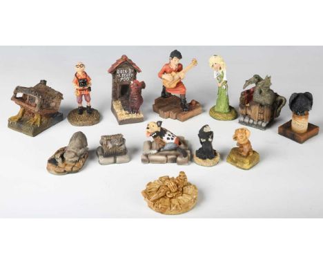 A group of thirteen Clarecraft Terry Pratchett Discworld figures and models, including 'Mrs Gogol's House', DW67, 'Cyril', DW