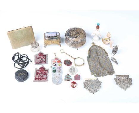 A group of mixed collectors' items, comprising a shagreen cigarette case, a silver model of a cherub in a sleigh, a two-piece