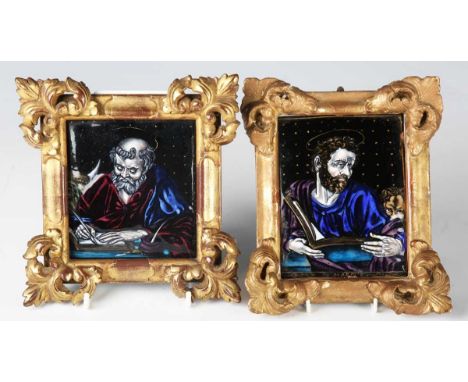 A near pair of Renaissance style Limoges enamel rectangular plaques, in the manner of Leonard Limosin, probably late 19th cen