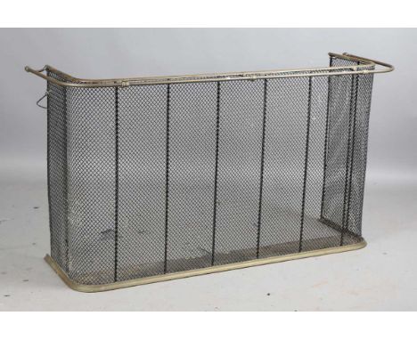 A Victorian mesh and brass mounted nursery fireguard with brass top rail, height 77cm, width 140cm.