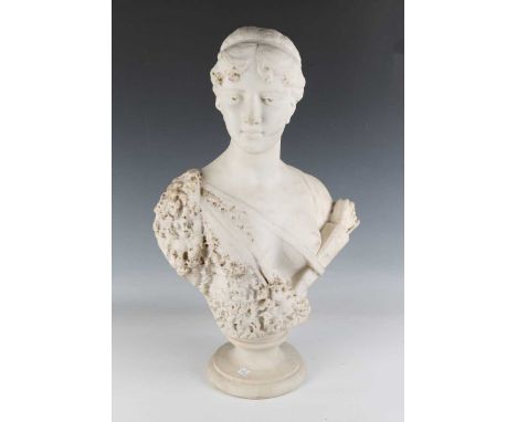 R. Mattei - a late 19th century Continental carved Carrara marble head and shoulders portrait bust of Diana the Huntress, the