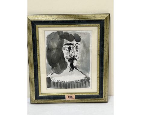 MANNER OF PICASSO Portrait study. Bears a signature. Pen, ink and wash 9' x 7'