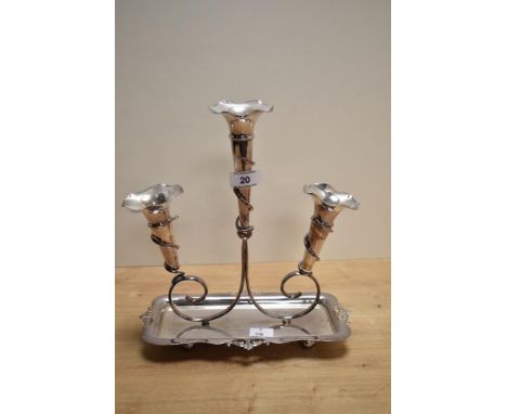 A Victorian silver plated three branch epergne, measuring 25cm high