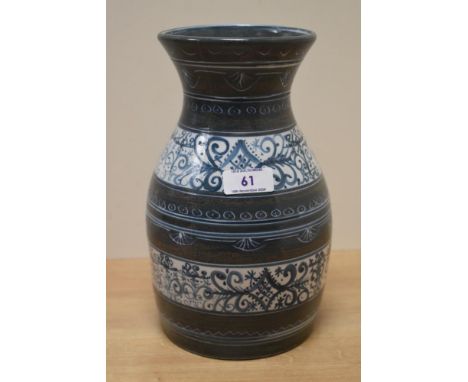 A mid-20th Century French Quimper ware vase, hand painted with a banded design by Jean-Pierre Millot, signed to the underside