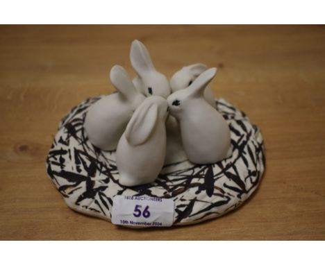 A Finnish Arabia ceramic Rabbits in Nest study, by Helja Liukko-Sundstrom (b.1938, Finnish), measuring 8cm high