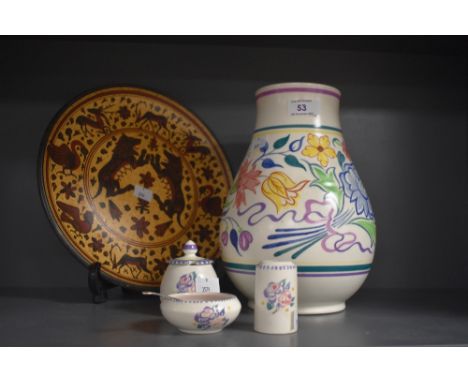 A 20th Century reproduction hand painted cabinet plate, of Greek design and decorated with beasts against a terracotta ground