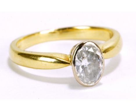 An 18ct yellow gold and diamond solitaire ring, the oval cut stone approx 0.5cts, size J 1/2, approx 3.6g.