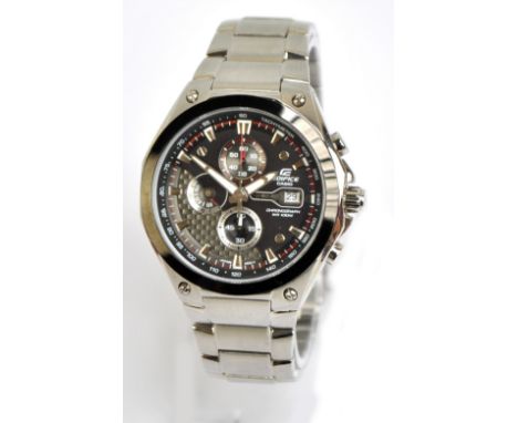 EDIFICE CASIO; a gentleman's stainless steel wristwatch, the black dial set with triple subsidiary dials and date aperture, t
