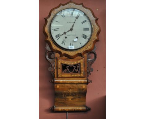 A Victorian walnut drop dial eight day wall clock, the circular dial set with Roman numerals and inscribed E Rippon, Sheffiel