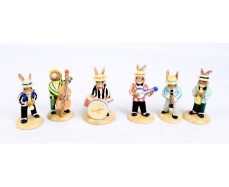 Six Royal Doulton limited edition 'Jazz Band Collection' Bunnykins comprising DB182 'Banjo Player', DB184 'Clarinet Player', 