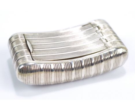 WILLIAM BOOT; a George III hallmarked silver rounded rectangular curved snuff box with overall linear decoration, with flush 