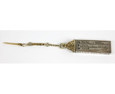 An Elizabeth II hallmarked silver limited edition replica of a Saxon sundial, maker's initials GF, London 1975, length 7cm in