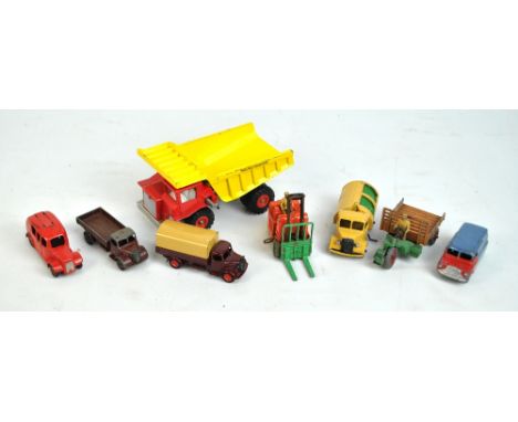 Eight loose Dinky diecast haulage/transportation vehicles comprising 'Aveling-Barford Centaur Dump Truck', 'Bedford' (x2), 'F