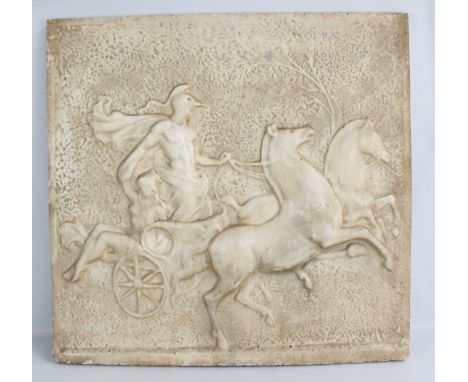 A plaster relief panel after the antique depicting The Rape of Persephone or possibly Achilles and Briseis, width 84cm. CONDI