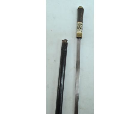 A horn and bone handled swordstick, length 90cm. CONDITION REPORT: Tip is missing, pommel does not sit flush, scratches, dent