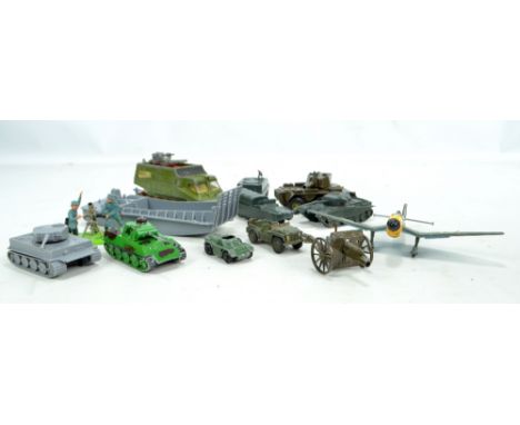 A small group of various playworn military vehicles including Airfix HO/OO scale German Tiger and Panther tanks (both boxed) 