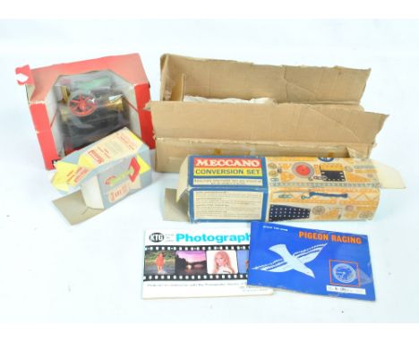 A boxed Mamod Minor No.2 steam engine, a Mamod boxed power press and quantity of Meccano including a conversion set.