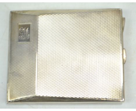 JOSEPH GLOSTER LTD; a George VI hallmarked silver rectangular cigarette case with overall engine turned decoration and initia