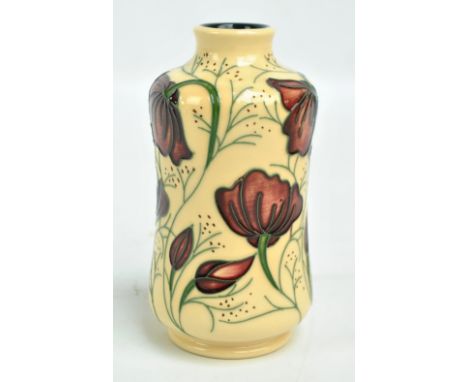 MOORCROFT; a tubeline decorated 'Chocolate Cosmos' pattern waisted vase by Rachel Bishop, impressed marks to base, dated 2014