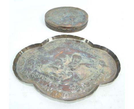 WILLIAM COMYNS & SONS; a Victorian hallmarked silver oval dressing table box embossed with 'Reynolds Angels' to the hinged li