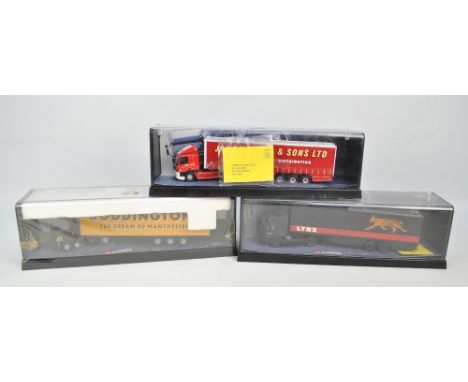 Three boxed Corgi Modern Trucks series scale models comprising 75401 'Leyland-DAF Curtain Side-James Irlam & Sons Ltd', 75202