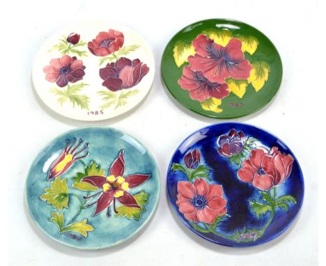 MOORCROFT; four limited edition tubeline decorated year plates for 1982 (first edition, limited edition no. 58/200 with certi