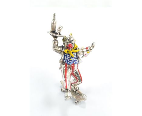 An Italian Sorini 925 silver and enamel clown waiter on skateboard, with stamped marks, height approx 8.2cm. CONDITION REPORT