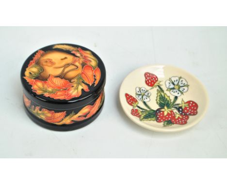MOORCROFT; a tubeline decorated 'Dozing Dormouse' pattern trinket box by Vicky Lovatt, numbered 13, impressed marks to base, 