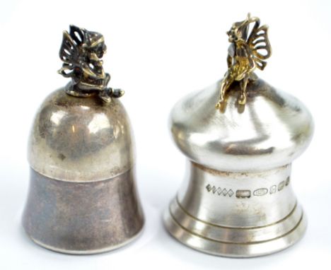 CARR'S OF SHEFFIELD LTD; an Elizabeth II Millennium hallmarked silver bell shaped pill box with pixie finial, Sheffield 2000,