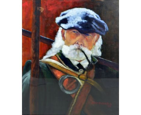 F MCDONNELL; oil on board, portrait of a gentleman smoking a pipe, signed and dated '15 lower right, 49.7 x 39.5cm, framed an