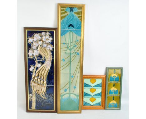 Four sets of Art Nouveau ceramic tiles, one with exposed back displaying mark for Alfred Meakin Ltd, the largest 76 x 14cm, a