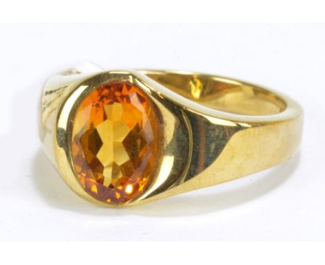 A 9ct yellow gold and angled citrine set ring, size O, approx 5.9g. CONDITION REPORT: A few light scratches and abrasions to 