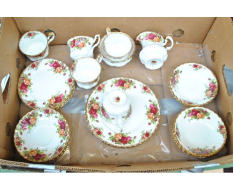 A quantity of Royal Albert 'Old Country Roses', comprising six plates, side plates, saucers, cereal bowls, five cups, jug and