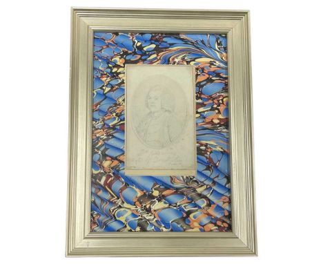 18th century pencil portrait of Dr Cumming late of Dorchester Beach in a hand marbled mount. Framed.