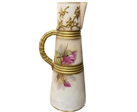 Royal Worcester Wine Ewer with gilt handle and rose pattern