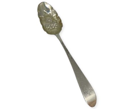 Small Irish Silver Berry Spoon, Dublin c1800, engraved "EW:G" - 11.3 grams 13cm long Ware to bowl of spoon.