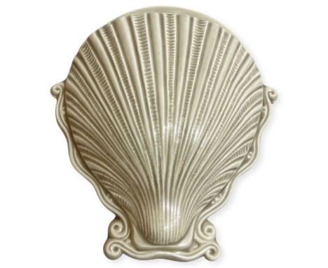 A 1940s Clarice Cliff wall pocket modelled as a shell or clam, printed mark, Wilkinson Ltd, length 19cm.