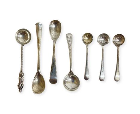 A Collection of Silver Salt and Mustard spoons, various dates, marks, patterns inc 1 apostle salt spoon 28.5grams