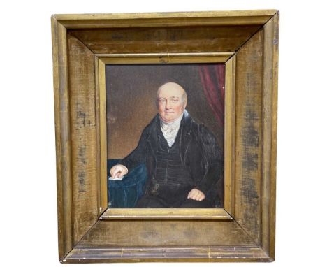 An Oil Portrait, early 19th Century of an Ecclesiastical Gentleman in elaborate green velvet and gilded frame22.5cm x 28cm