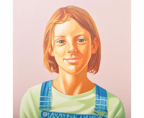 Peter Bullen - Portrait of Lily - A 20th century acrylic on canvas portrait painting. The sitter, a young girl, being depicte