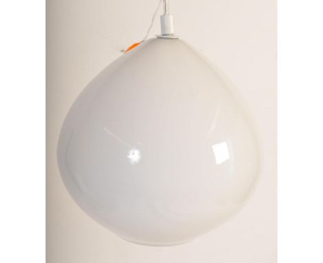 Habitat - A contemporary milk glass hanging ceiling light shade of teardrop form with ceiling fixture to the top. Measures ap