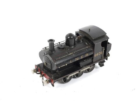 0 gauge LNER 0-6-0 6404 tank engine. Scratch built, with clockwork mechanism, no key.