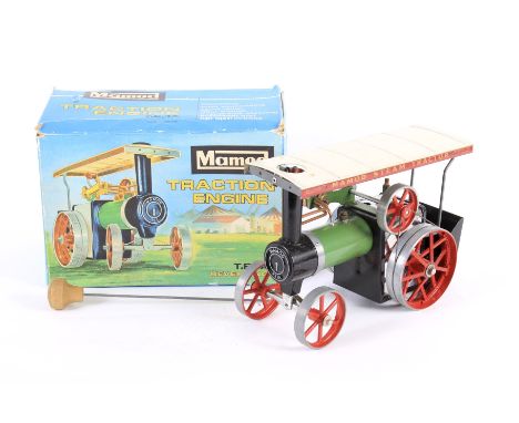 A Mamod traction engine. TE1A, with reversing mechanism, green livery, in the original box