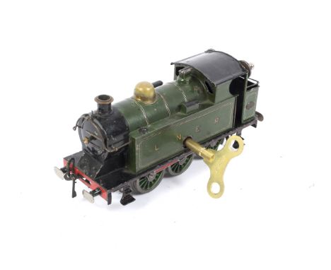 0 gauge LNER 0-6-0 tank engine. Scratch built, with clockwork mechanism and key.