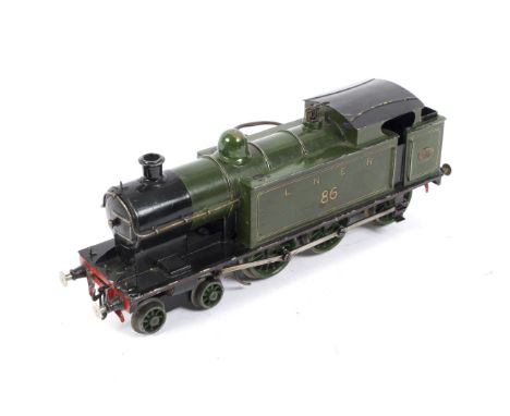 0 gauge LNER 4-6-0 Class 86 tank engine. Scratch built, with clockwork mechanism and key.