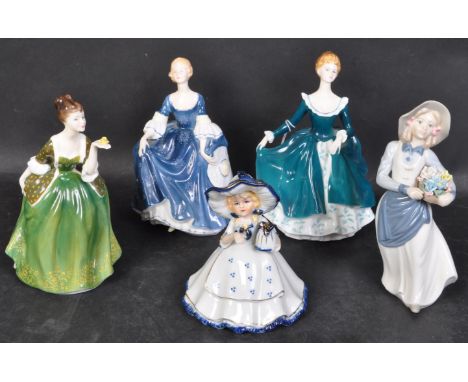 A collection of three vintage Royal Doulton bone china lady figurines to include Janine, Fleur and Hilary. Also together with