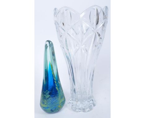 A vintage retro mid 20th century Mdina glass dump / ornament with marks to base. Together with a large Lenox glass vase of ta